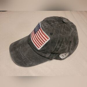Vintage Black Baseball Cap with American Flag Patch